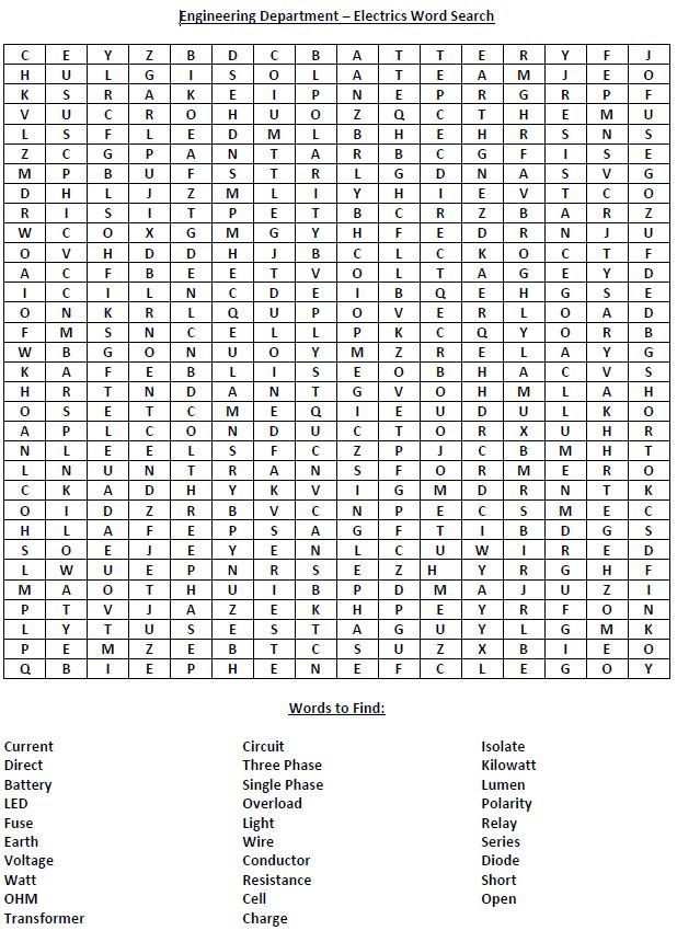 Reaseheath Engineering Electrics Word Search Reaseheath College