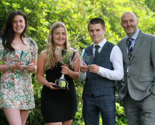 7. Management and Administration student Ffion Roberts, winner of the Award for Endeavour and Progress; Business and Events Tourism student Lauren Salmon, winner of the Central Fusion Award for Best Overall Student; Management and Administration student Ben Williams; Lecturer Jonathan Gateway.